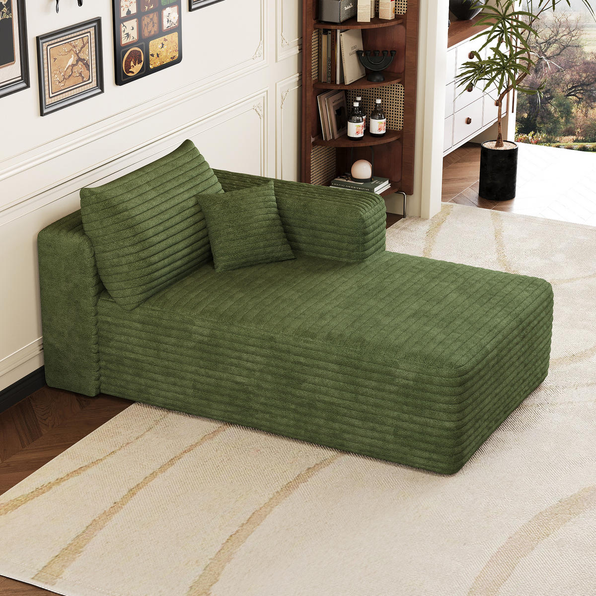 RÉCAMIERE DE-34736 linke Chaiselongue mit Corduroy Grün - Grün, Textil (90/58/151cm) - ComfortXL