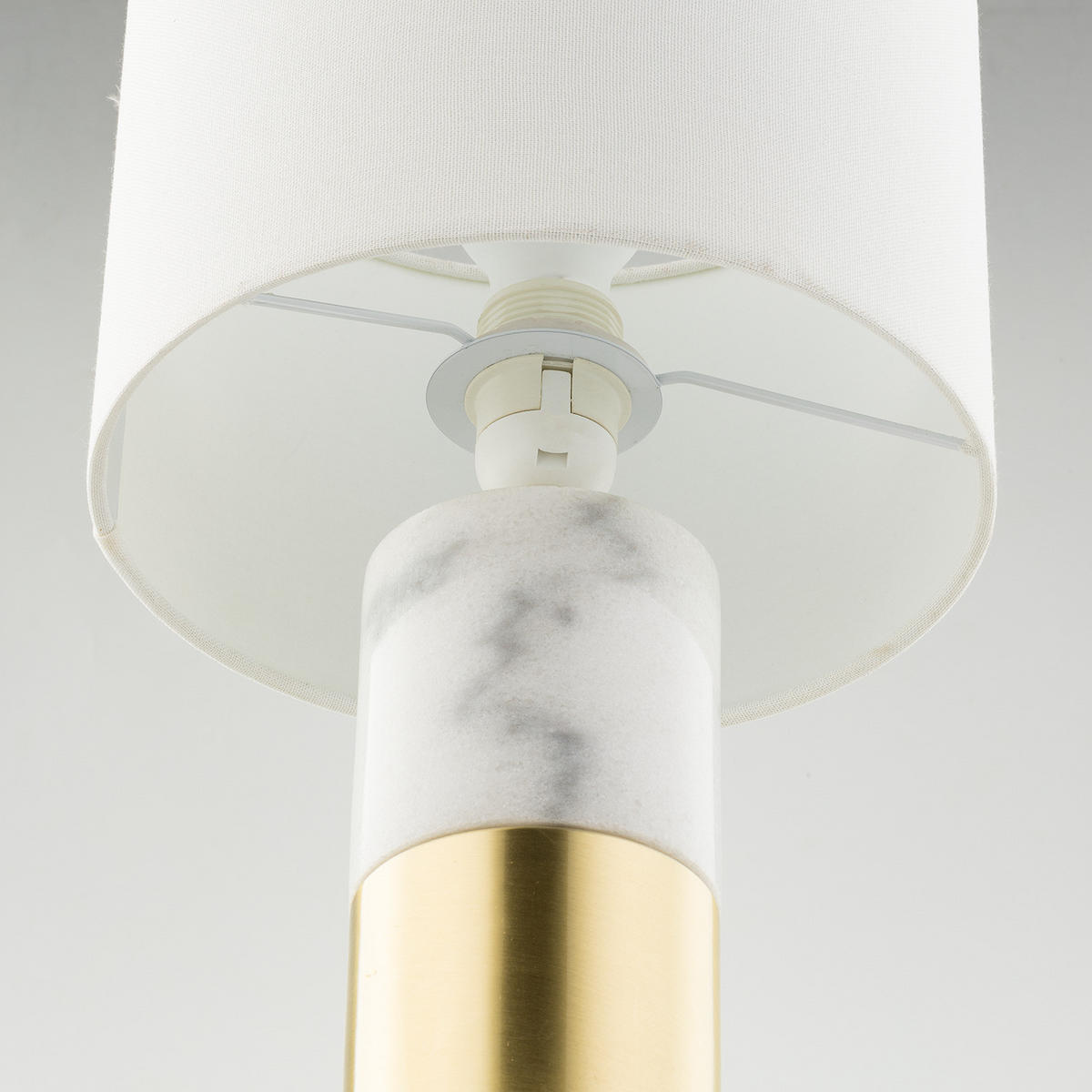 TISCHLEUCHTE - Leinen / Marmor, 1-flammig - Weiß, Stein (24/24/40cm) - home24