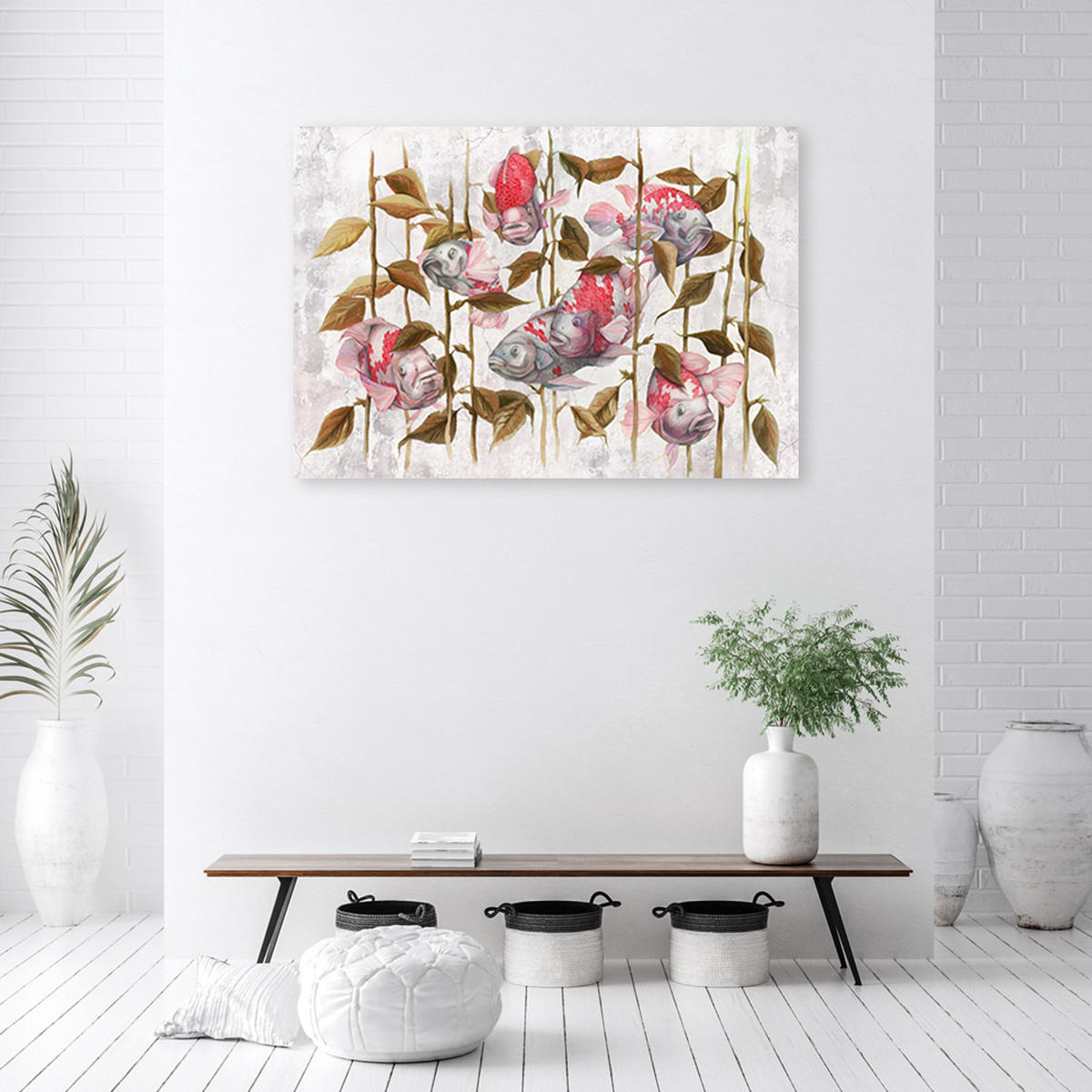 WANDBILD bunte koi karpfen - Pink, Textil (60/40cm) - Feeby