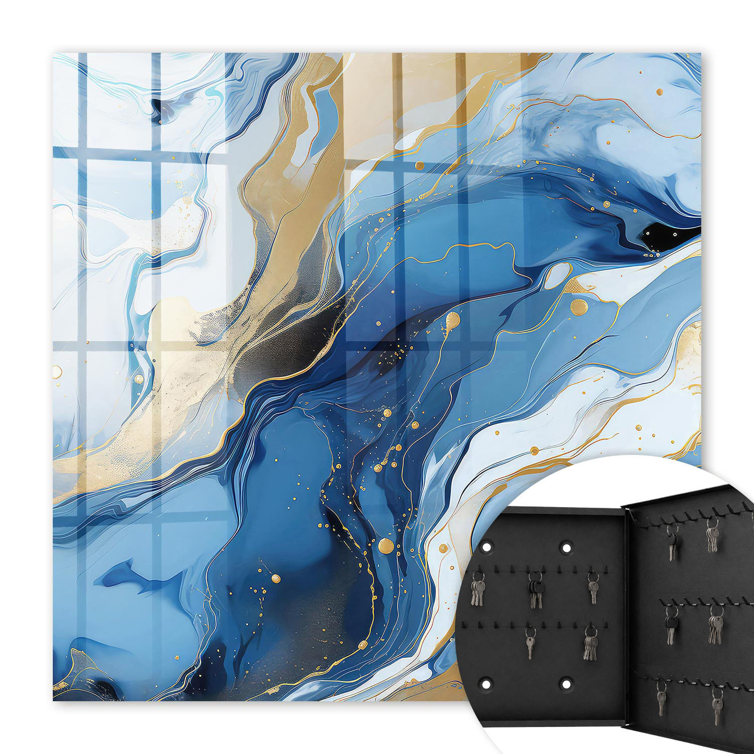 SCHLÜSSELBOX Schwarz 30x30 cm- Türöffnung nach rechts - Farbenfroher Wirbel - Blau, Metall (30/30/5cm) - TULUP
