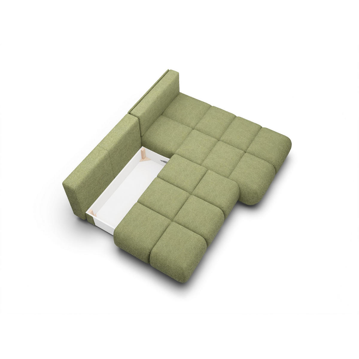 ECKSOFA CORSO R-S Grün Boucle-Stoff mit Schlaffunktion - Grün, Holz (230/177cm) - MASSENO