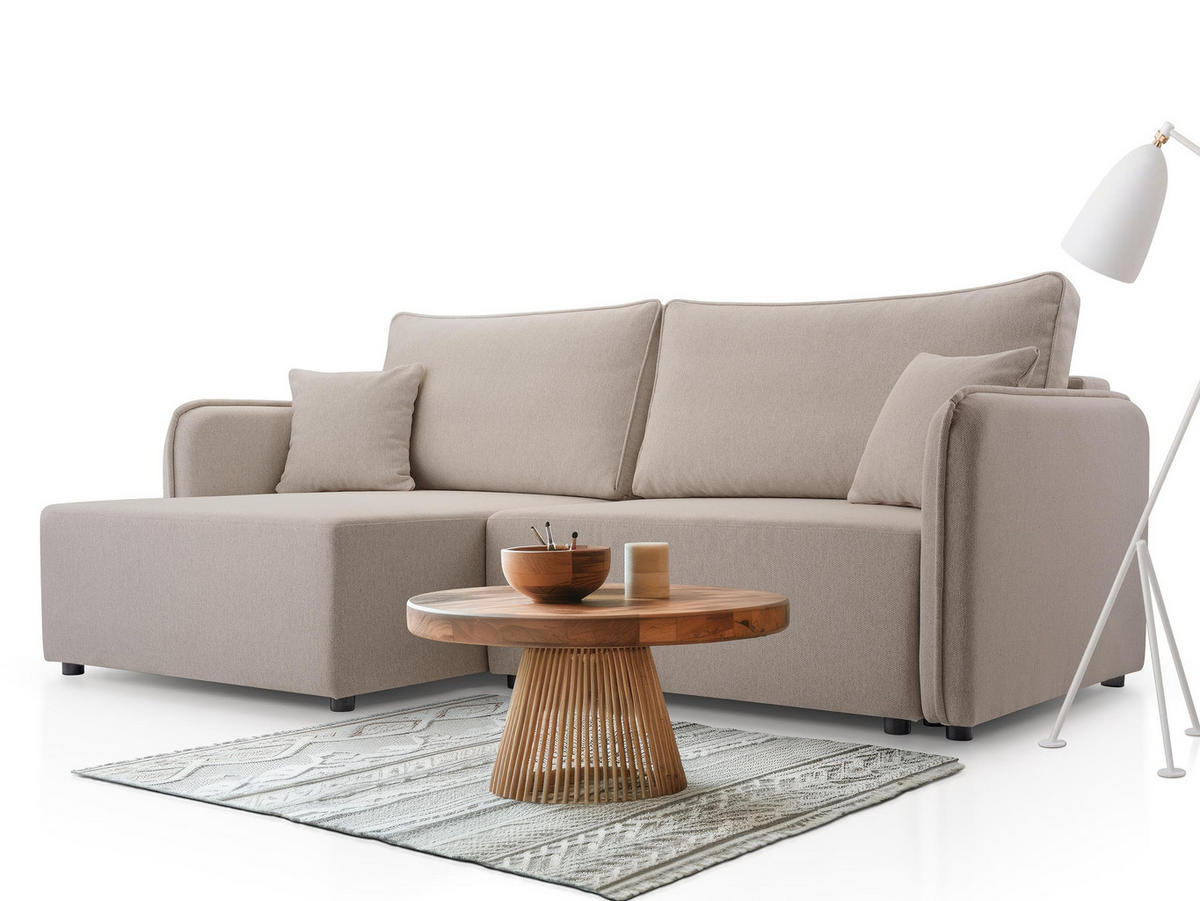 ECKSOFA Malody, Seite: Links - Beige/Schwarz, Holz/Kunststoff (227/147cm) - MIRJAN24