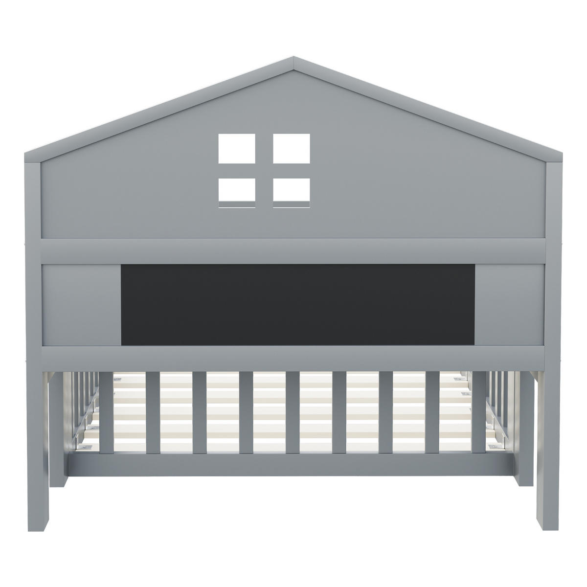 KINDEREINZELBETTEN aus Massivholz 90x200 cm in Grau mit Kreidetafel & Stauraum - Grau, Holzwerkstoff (90/200cm) - Modfu