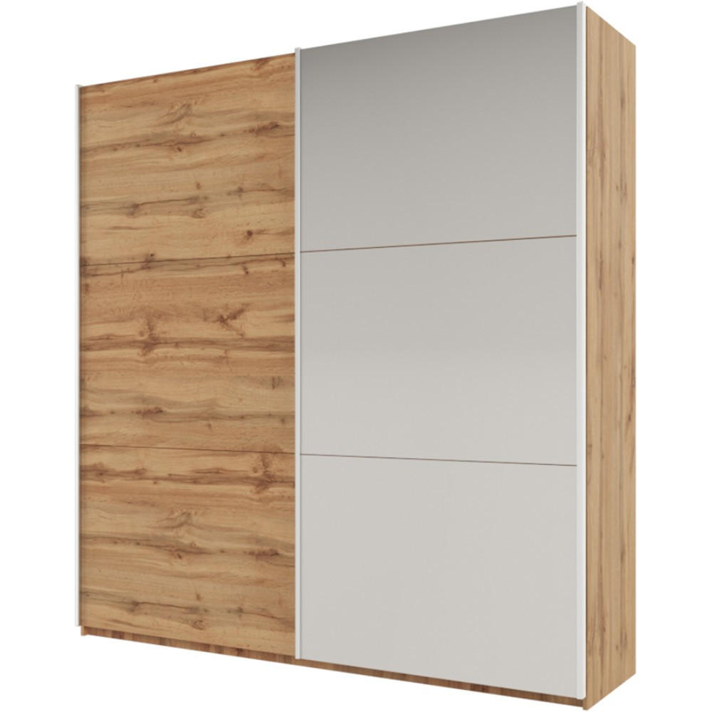 SCHWEBETÜRENSCHRANK Rossa mit 2 Türen und Spiegel, 225 cm, eiche Wotan - Eiche Wotan, Holzwerkstoff (225/244/65cm) - Beautysofa