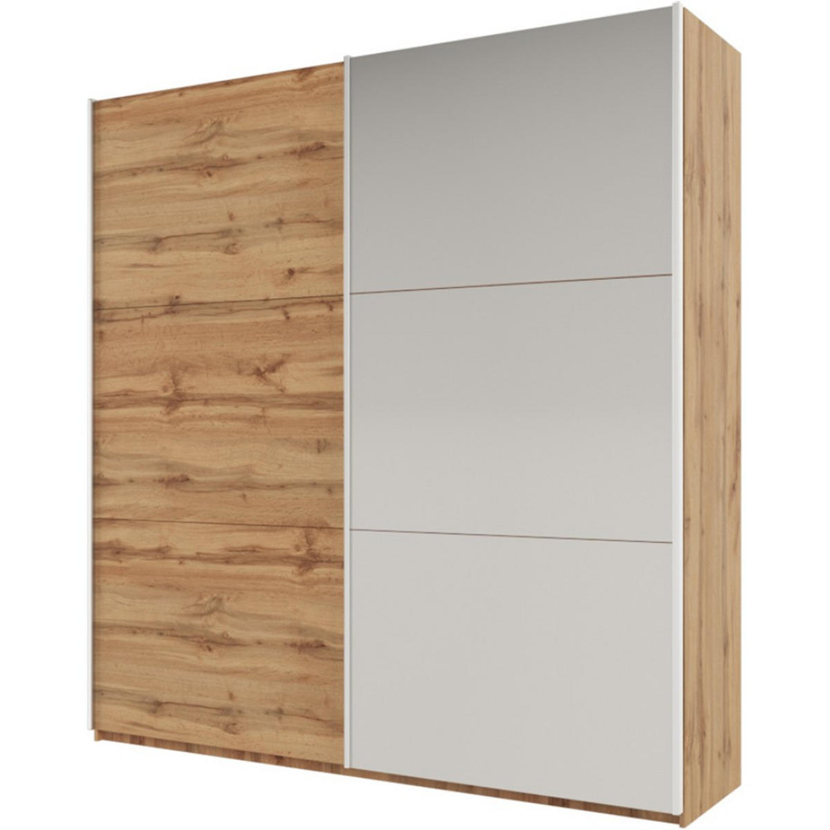SCHWEBETÜRENSCHRANK Rossa mit 2 Türen und Spiegel, 225 cm, eiche Wotan - Eiche Wotan, Holzwerkstoff (225/244/65cm) - Beautysofa