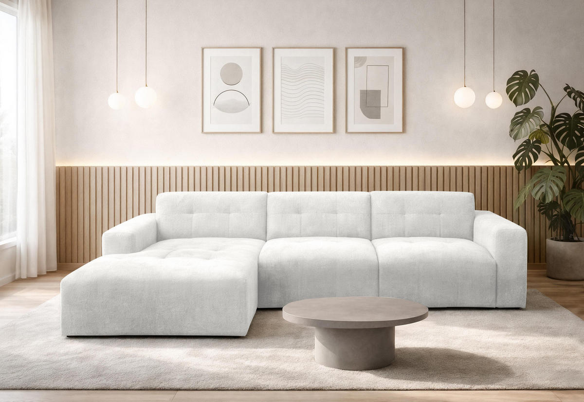 ECKSOFA L Form Corlu Weiß 310/165/78 cm – stilvolle kleine Eckcouch Links - Schwarz/Weiß, Kunststoff/Textil (310/165cm) - AX Living