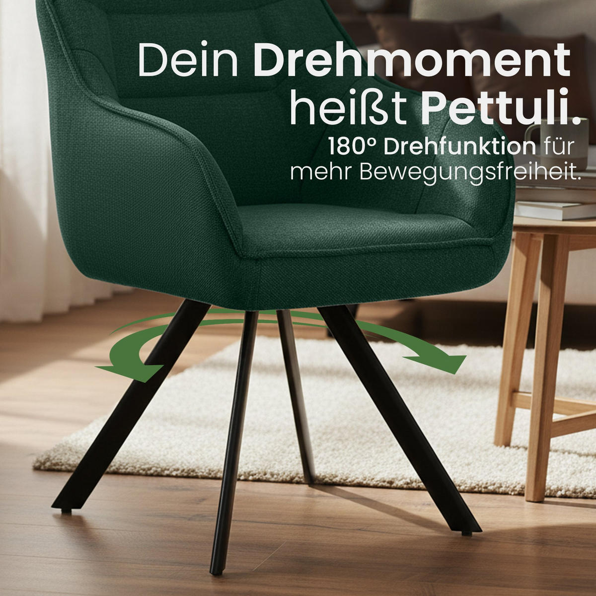 ESSZIMMERSTUHL Stoff Grün - Schwarz/Grün, Textil/Metall (57/89/64cm) - CLP