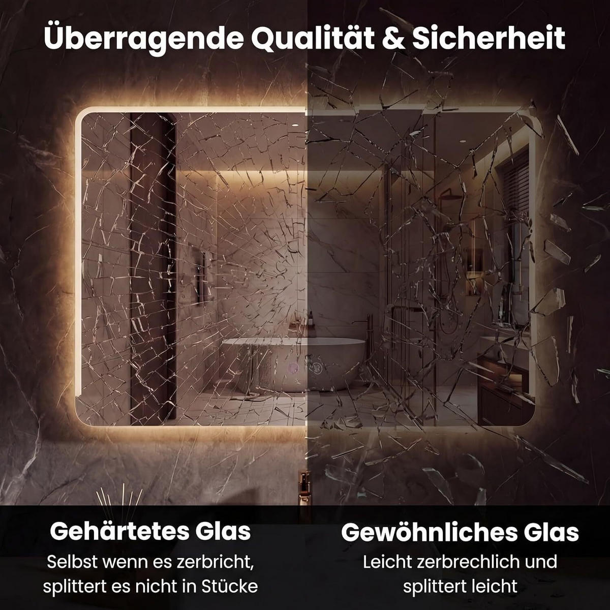 BADSPIEGEL mit Beleuchtung silber - Silberfarben, Glas (80/60/3cm) - COSTWAY
