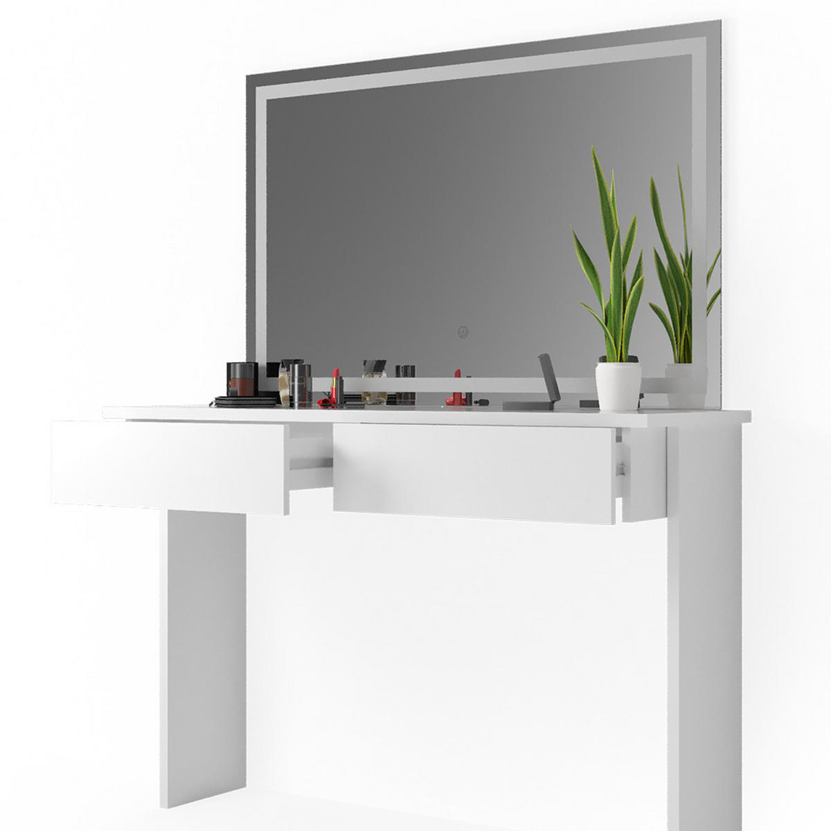 SCHMINKTISCH Azur Weiß 120 cm mit LED-Spiegel - Weiß, Holzwerkstoff (120/83/40cm) - Vicco