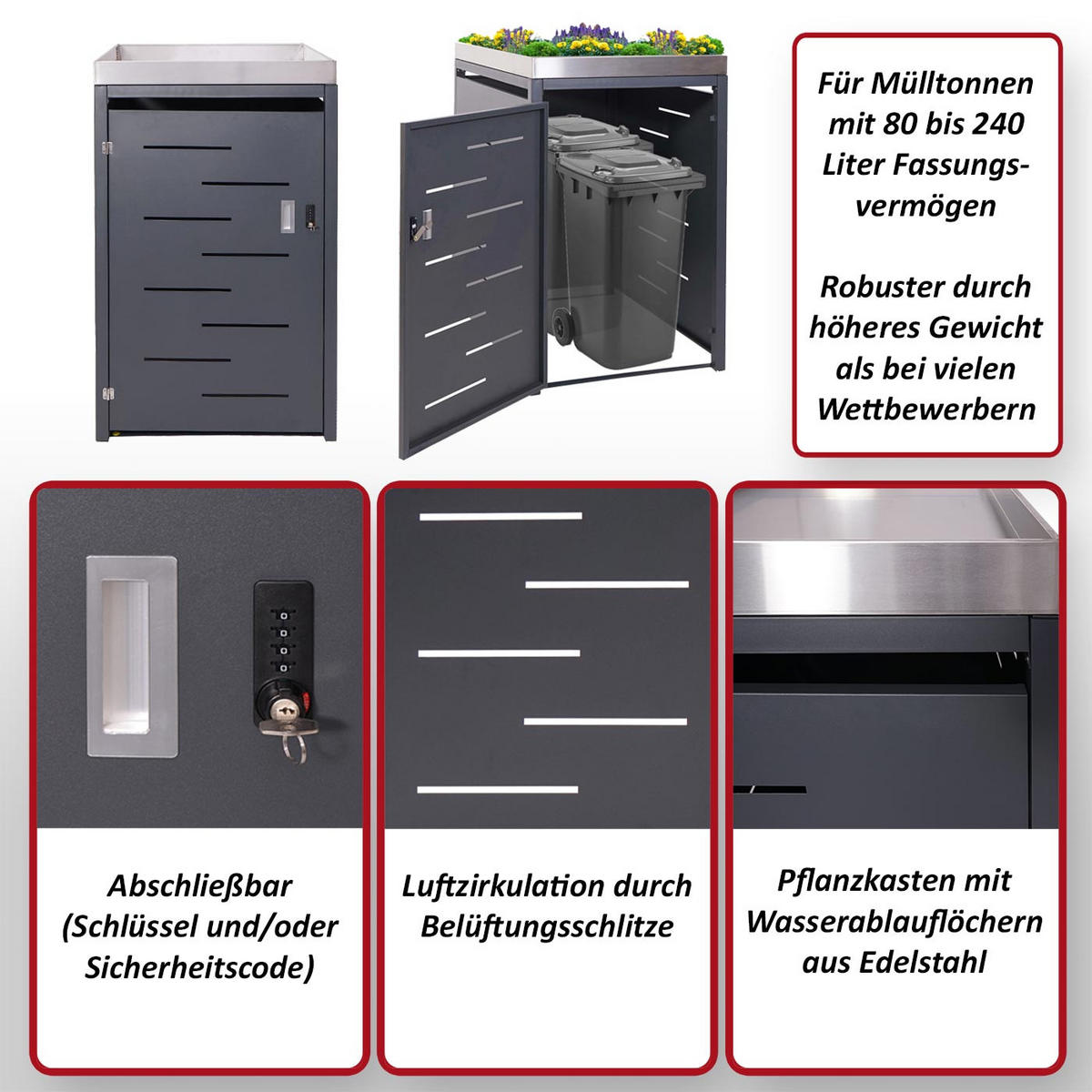 1ER-/2ER-MÜLLTONNENVERKLEIDUNG Anthrazit - Anthrazit, Metall (75/125/102cm) - MCW