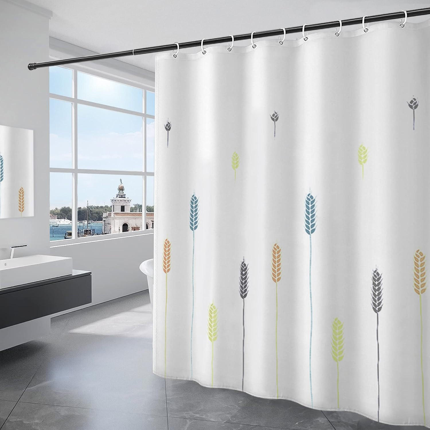 DUSCHVORHANG Weiß Polyester wasserdicht maschinenwaschbar mit Haken Badezimmer - Weiß, Kunststoff (180/200cm) - MCBOSON