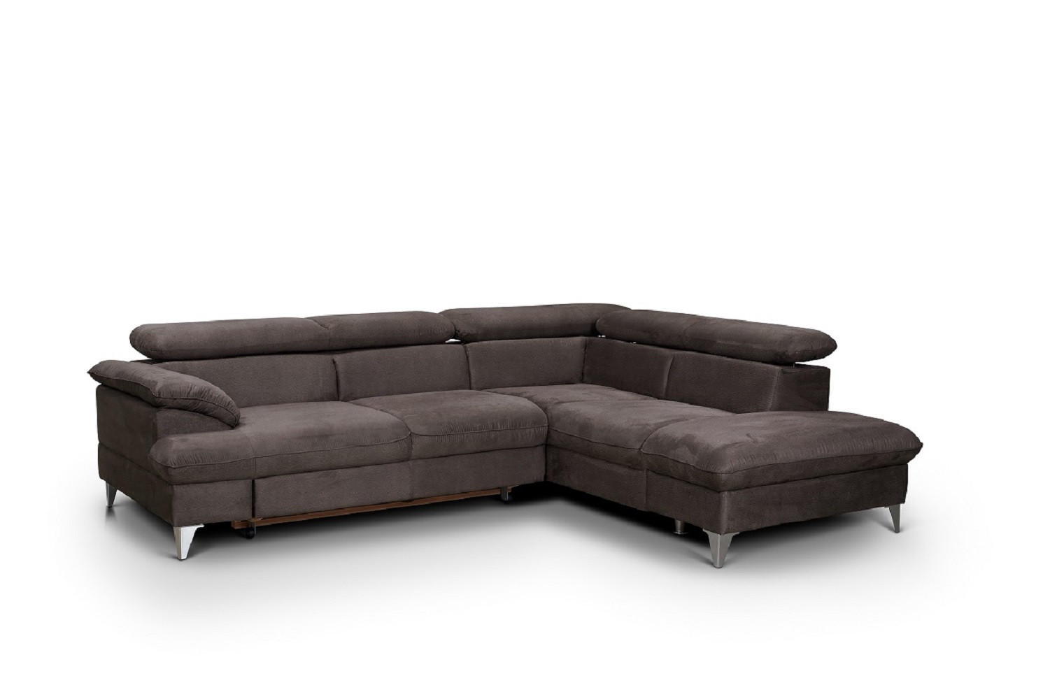 ECKSOFA mit Schlaffunktion und Bettkasten, verstellbare Kopfstützen - Chromfarben/Dunkelgrau, Textil/Metall (208/256cm) - Cotta