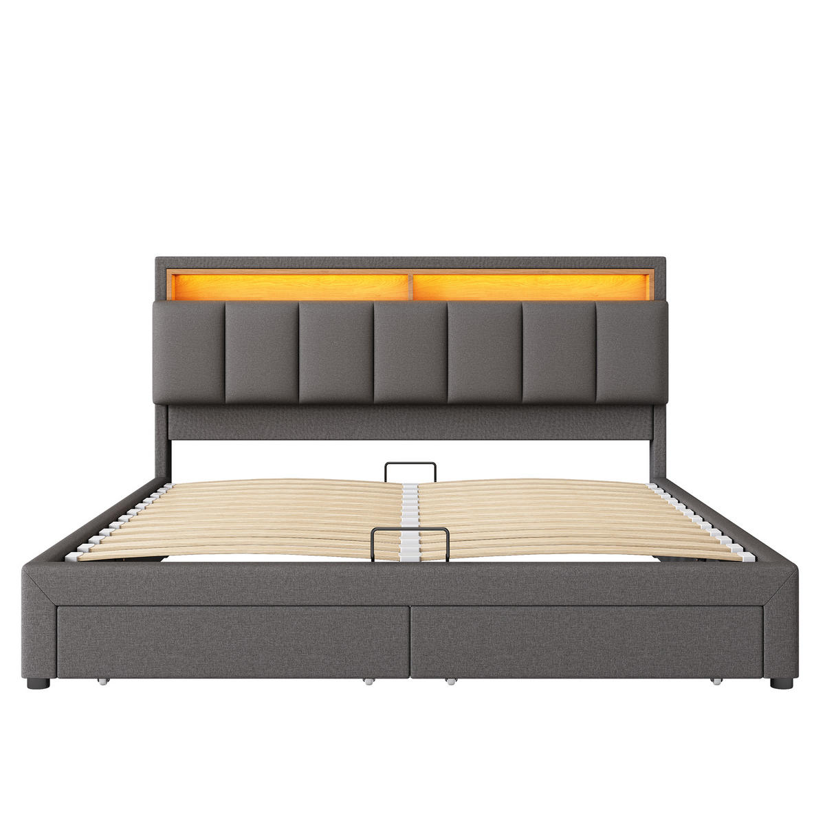 BETT mit LED und Stauraum 180x200 cm Leinen Dark Grey - Dunkelgrau, Metall (180/200cm) - Meubliv