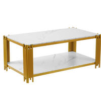 COUCHTISCH 114/64/46 cm mit 2 Ablagen und Metallgestell in Marmoroptik, Weiß/Gold - Weiß, Holzwerkstoff (114/64/46cm) - Redom