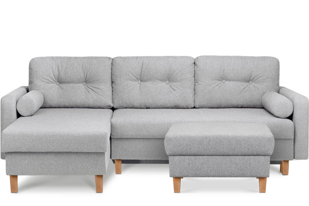 SITZHOCKER ERISO Polsterhocker aufklappbarer, Strukturstoff, hellgrau - Hellgrau/Braun, Textil (71/43/71cm) - KONSIMO®