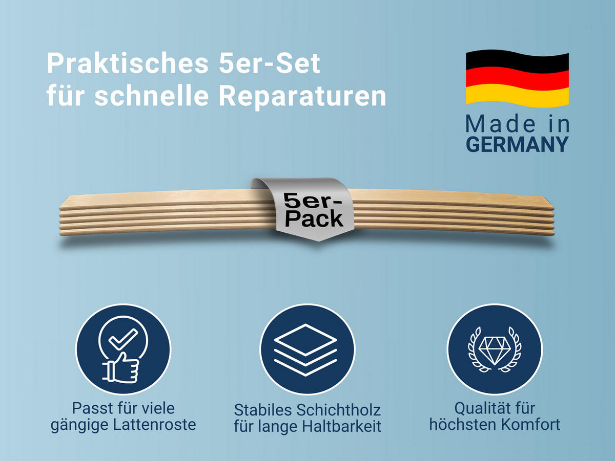 ERSATZ-FEDERHOLZLEISTEN aus Schichtholz im 5er Set passend für viele gängige Lattenroste - Eichefarben, Holz/Holzwerkstoff (3.4/90cm) - Betten-ABC