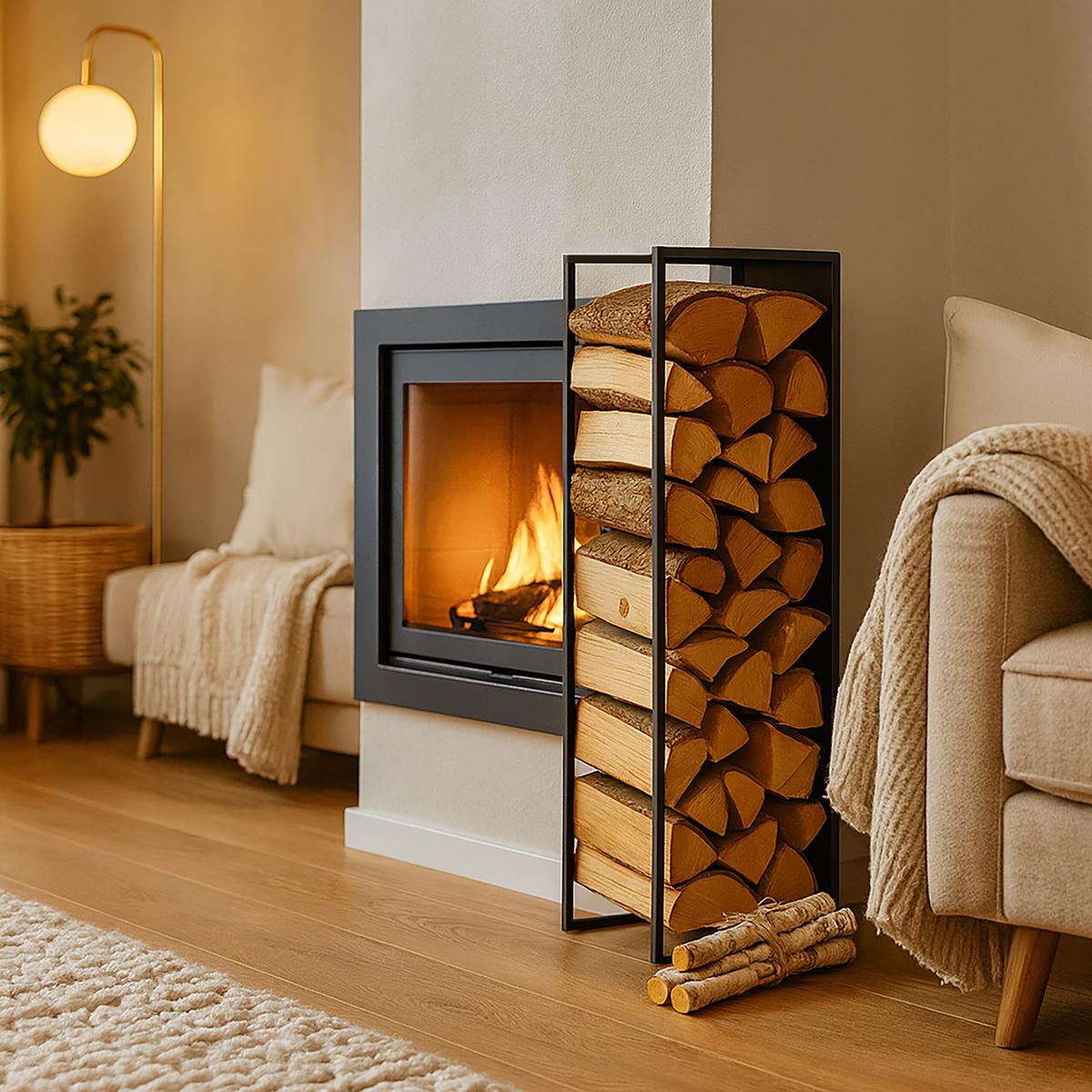 KAMINHOLZREGAL - Schwarz, Metall (25/100/25cm) - Relaxdays
