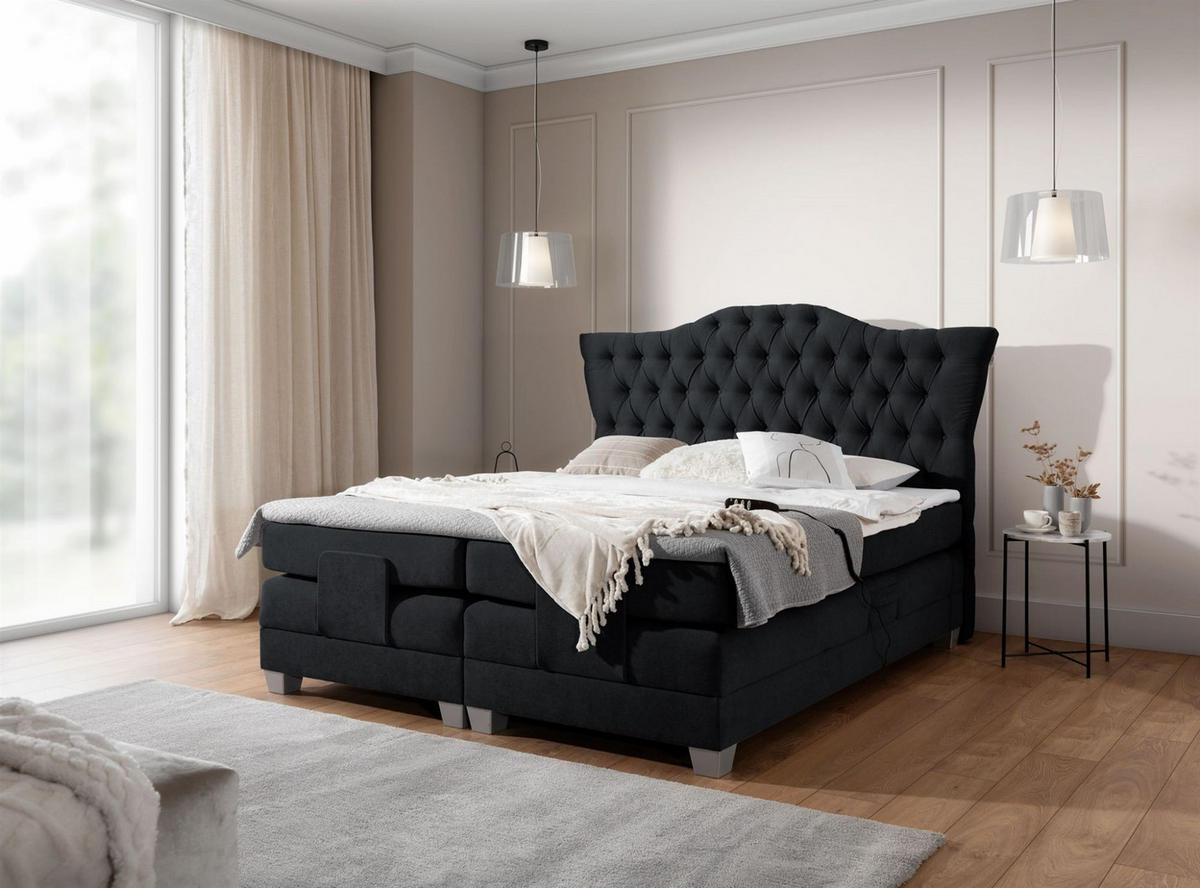 BOXSPRINGBETT Bett Elektrisch Fausto - Schwarz, Holzwerkstoff/Textil (200/200cm) - Fun Möbel