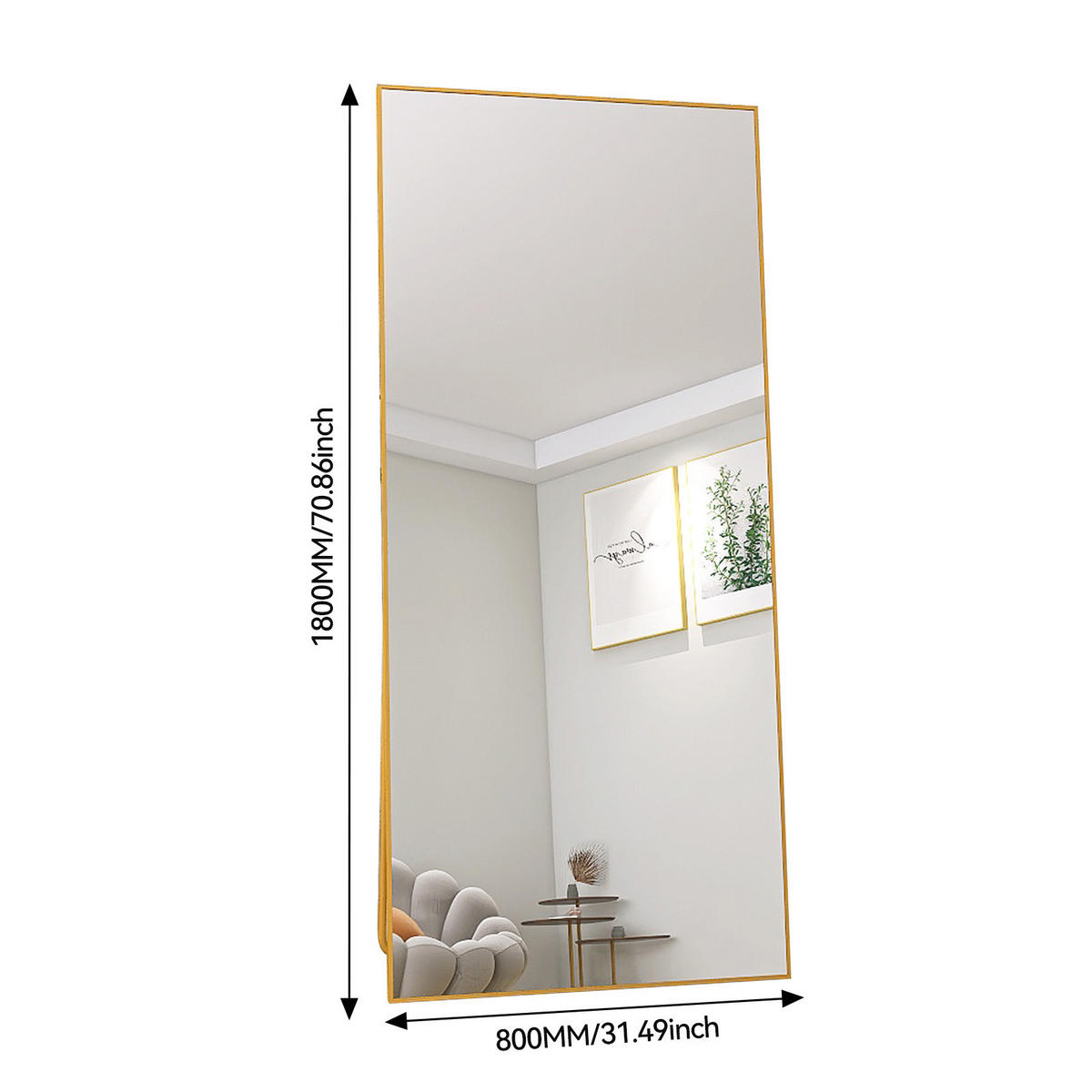 GANZKÖRPERSPIEGEL 80x180 cm, rechteckiger Aluminiumrahmen in Gold, ideal für Schlaf- & Wohnzimmer - Goldfarben, Metall (80/3/180cm) - BRILVERDE