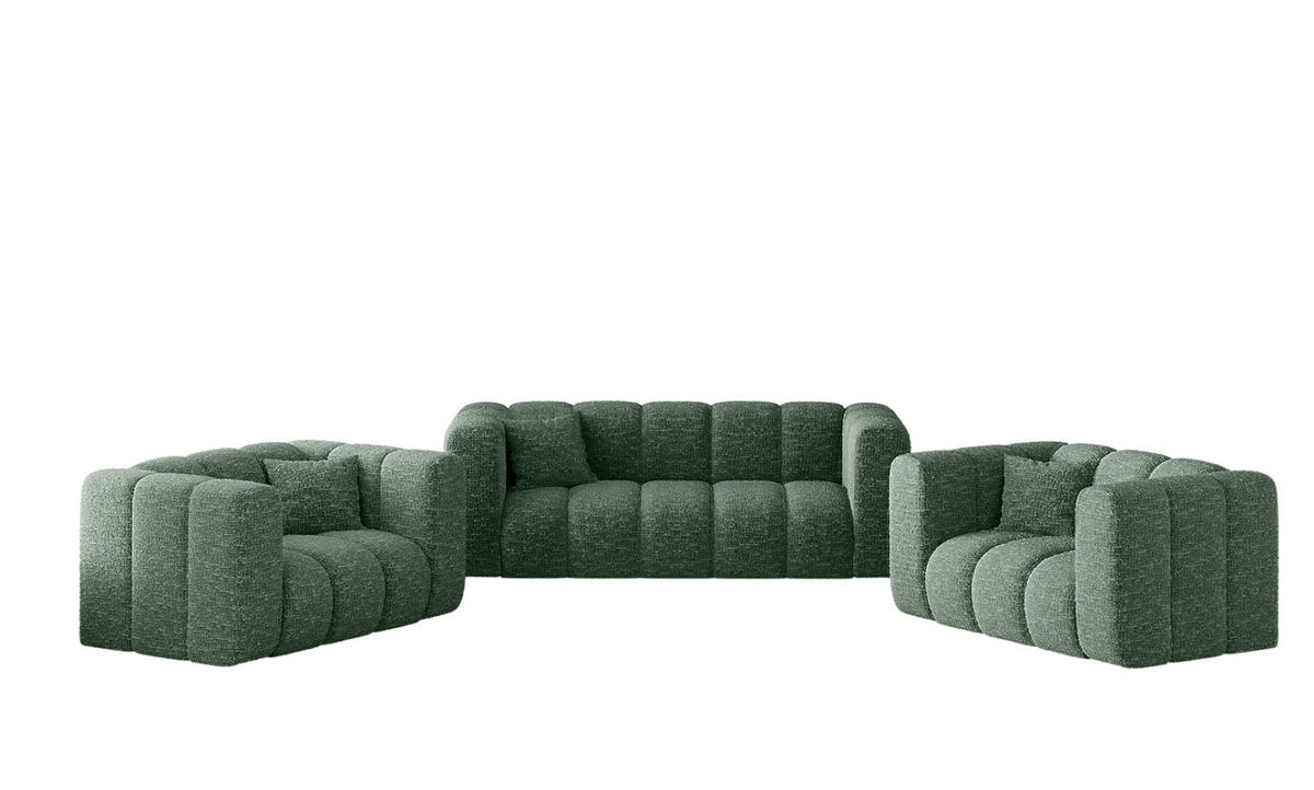 COUCHGARNITUR 2+1+1 Serie Grand Stilvol Stoff Haga Grün - Grün, Holz (197/70/91cm) - Kaiser Möbel