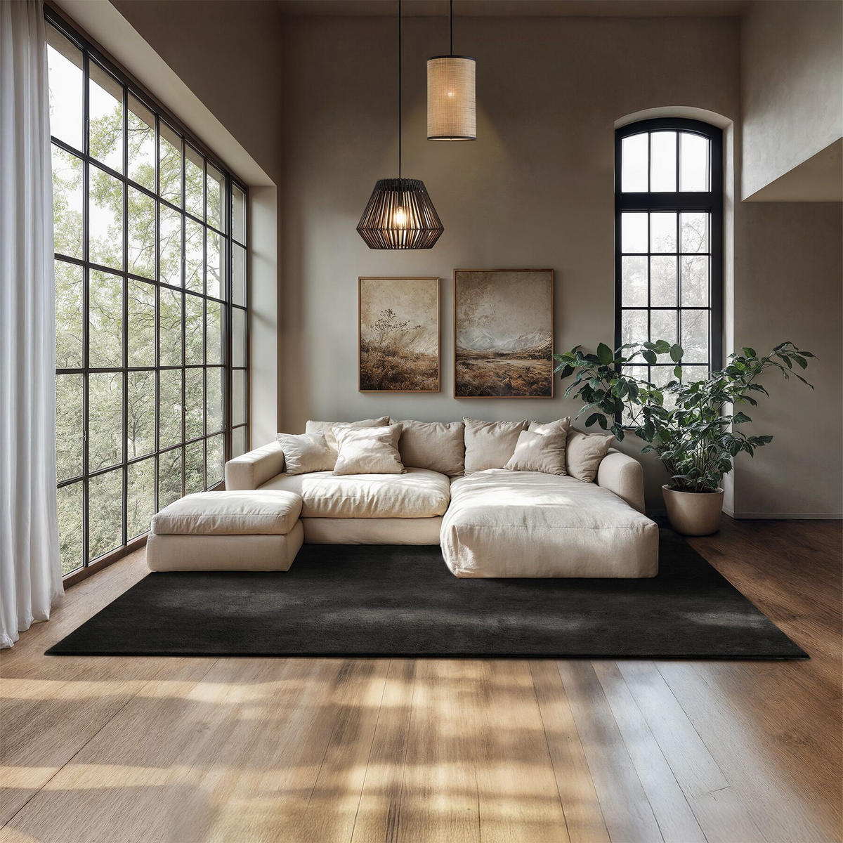 KURZFLORTEPPICH Soft Zone,rutschfeste Unterseite,schwarz - Schwarz, Kunststoff (290/200cm) - tectake