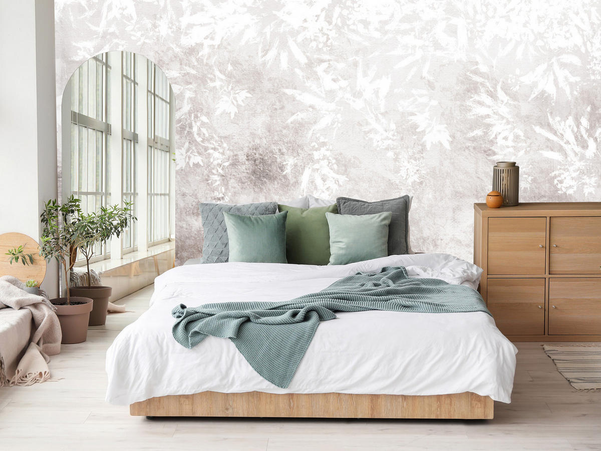 FOTOTAPETE Pflanzen Beton Abstraktion 200x140 - Beige/Braun, Papier (200/140cm) - Muralo