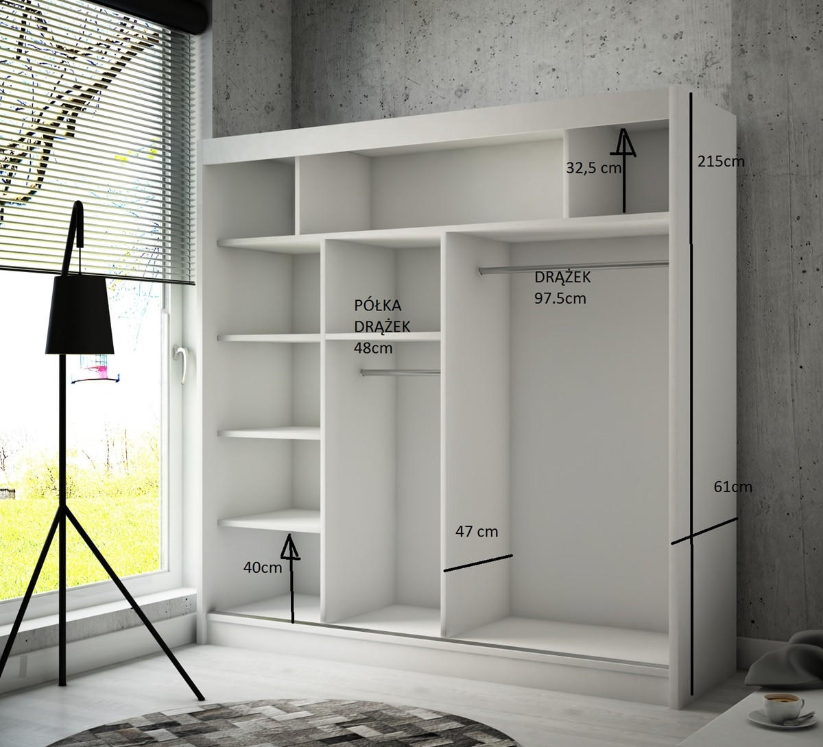 SCHRANK Weiß BERGO Schiebetür 200 cm - Weiß, Holzwerkstoff (200/215/61cm) - Sepro Meble