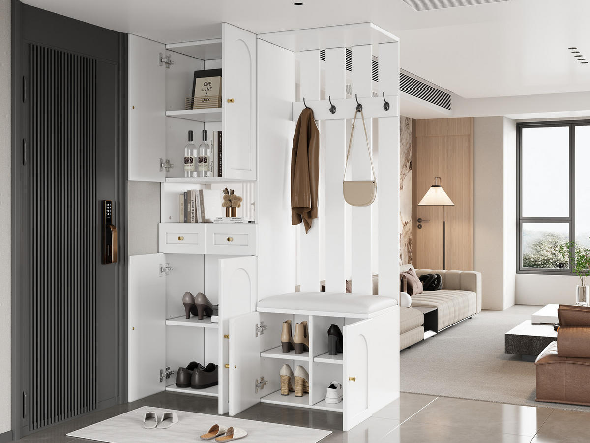 GARDEROBE, Spanplatte (Material), mit Türen und Schubladen (Funktionen), 110/37/180 cm, Weiß - Weiß, Holzwerkstoff (110/180/37cm) - Redom