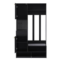 GARDEROBEN-SET in Schwarz mit Sitzbank und Schubladen für Flur, B100/T35/H180 cm - Schwarz, Holzwerkstoff (100/180/35cm) - STILVORA