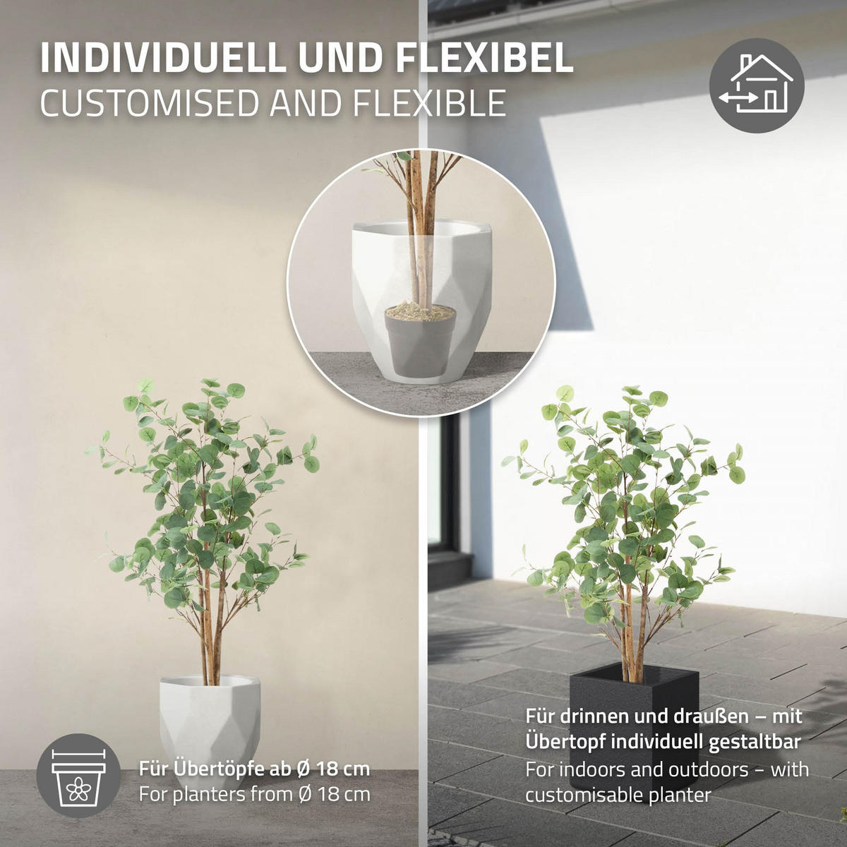 KUNSTPFLANZE Eukalyptus - Anthrazit/Grün, Holz/Kunststoff (120cm) - ML-DESIGN