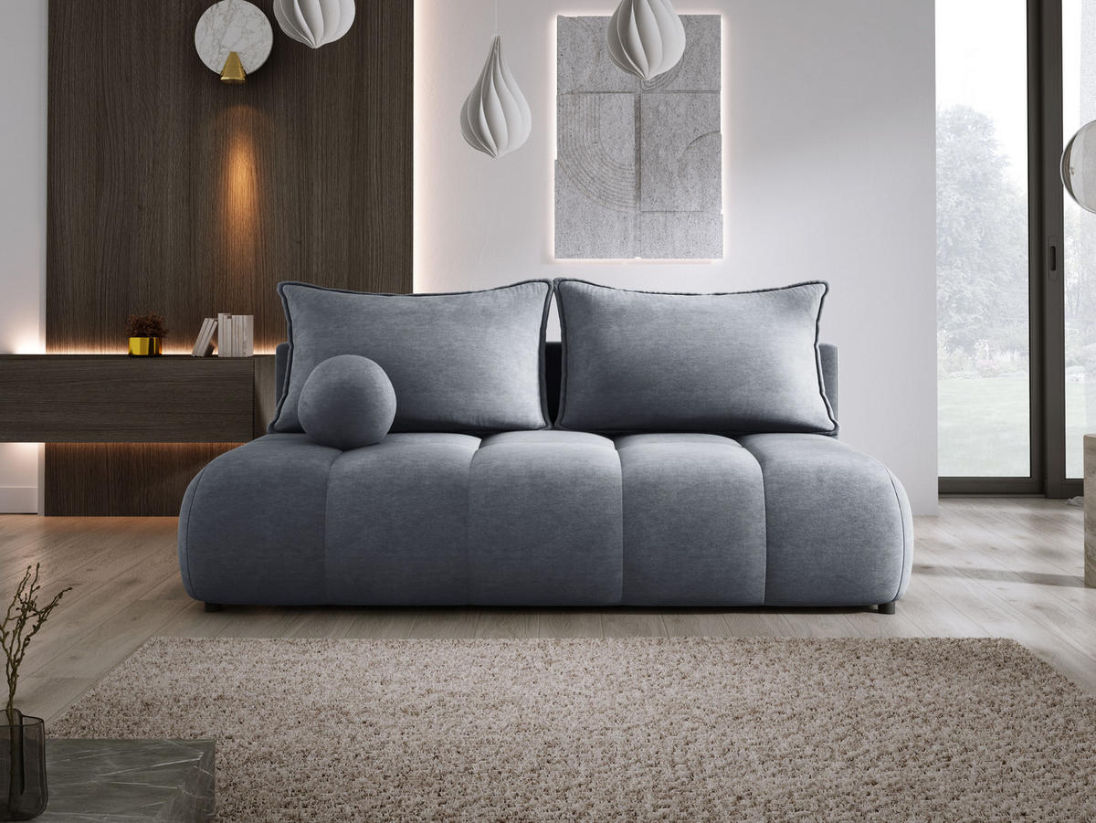 SOFA COCO MINI SCHLAFSOFA mit Bettfunktion, CLOUD Stoffbezug, 2-Sitzer, freistehend, Größe: 205x105x97 cm, Dunkelgrau - Schieferfarben, Holz/Textil (205/97/105cm) - DomoHome