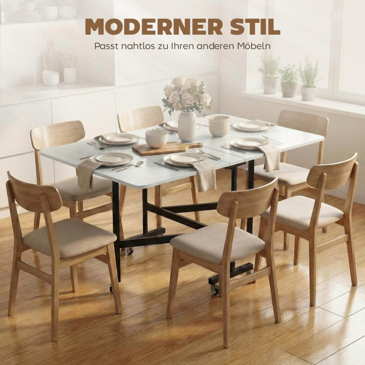 ESSTISCH klappbar 120x80x73 cm, mobiler Tisch mit Rollen & Bremsen, Holzwerkstoff, max. Belastbarkeit 50 kg, weiß - Weiß, Holzwerkstoff (80/120/73cm) - Joyfair