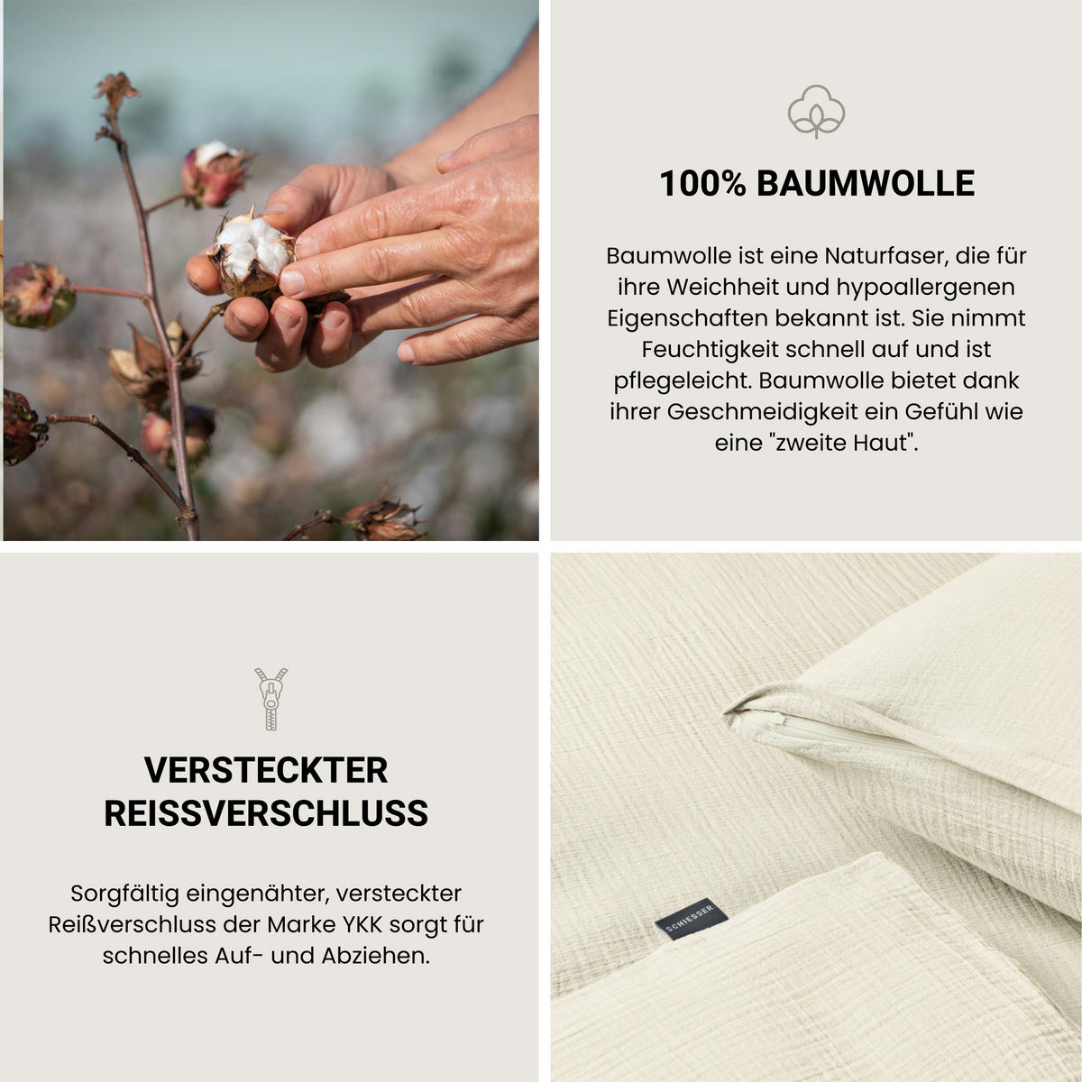 BETTWÄSCHESET Molly - Musselin - 2-teilig - 135 x 200 cm - Offwhite - Weiß, Textil (135/200cm) - SCHIESSER