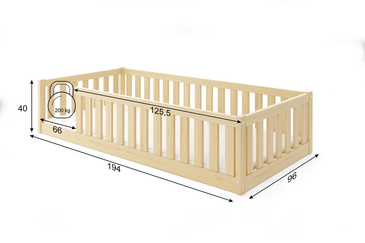 BODENBETT Bella 190x90 mit Rausfallschutz - Naturfarben, Holz (90/190cm) - Interbeds