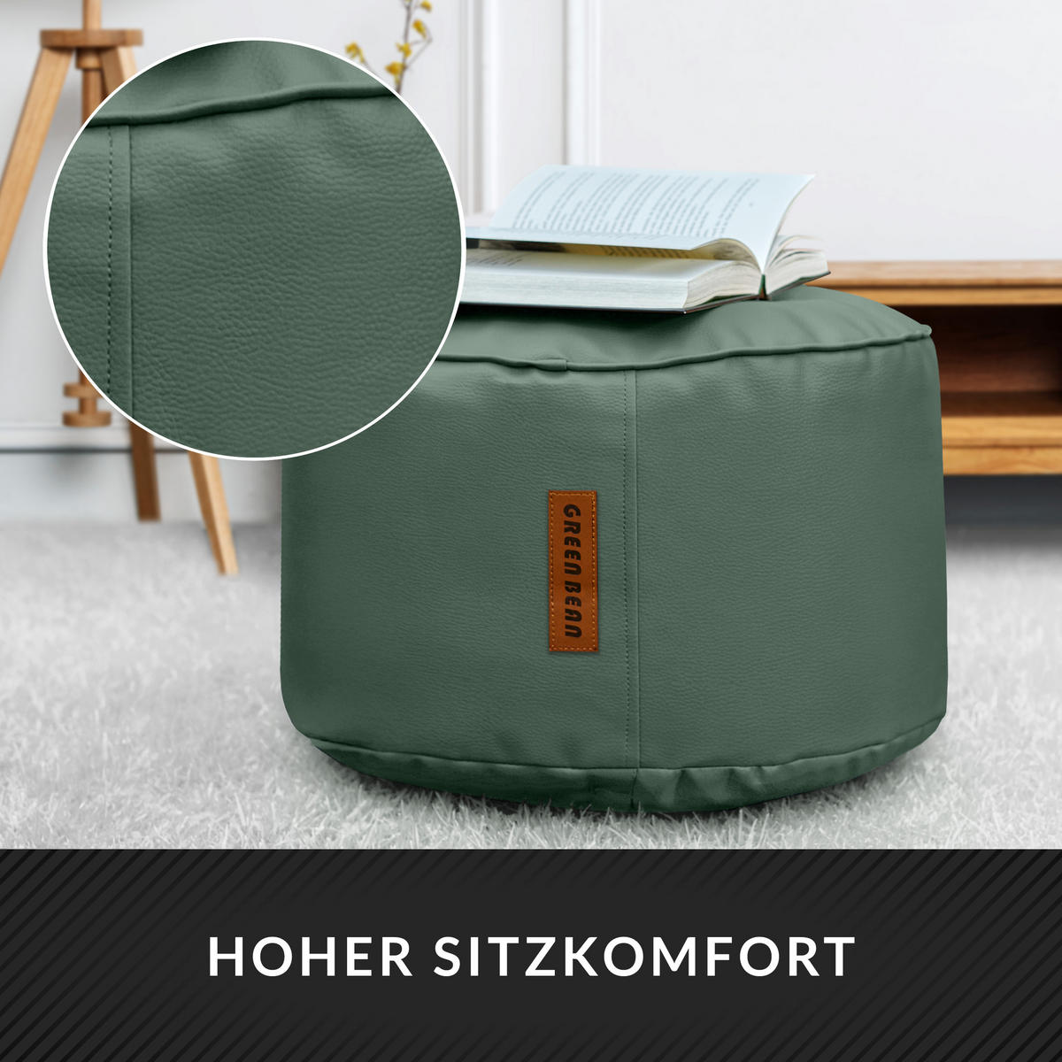 INDOOR HOCKER Stay rund Kunstleder - Blau, Textil (43/30/30cm) - Green Bean