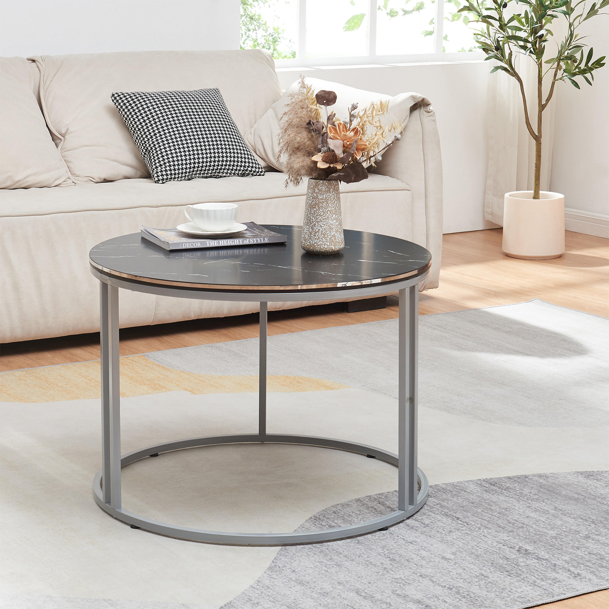 COUCHTISCH Aulum 70/70/50 - Silberfarben/Schwarz, Holzwerkstoff/Metall (70/70/50cm) - [en.casa]