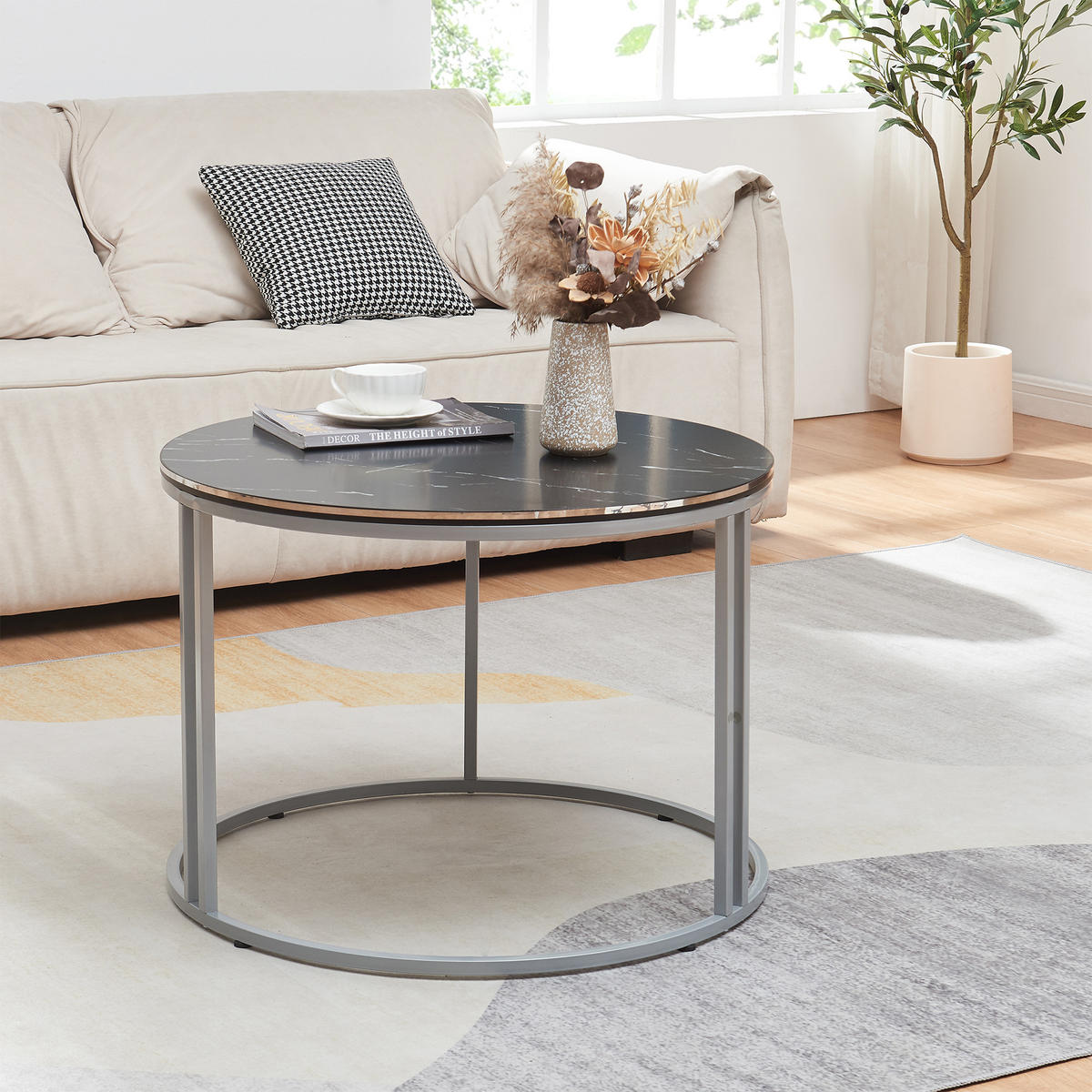 COUCHTISCH Aulum 70/70/50 - Silberfarben/Schwarz, Holzwerkstoff/Metall (70/70/50cm) - [en.casa]