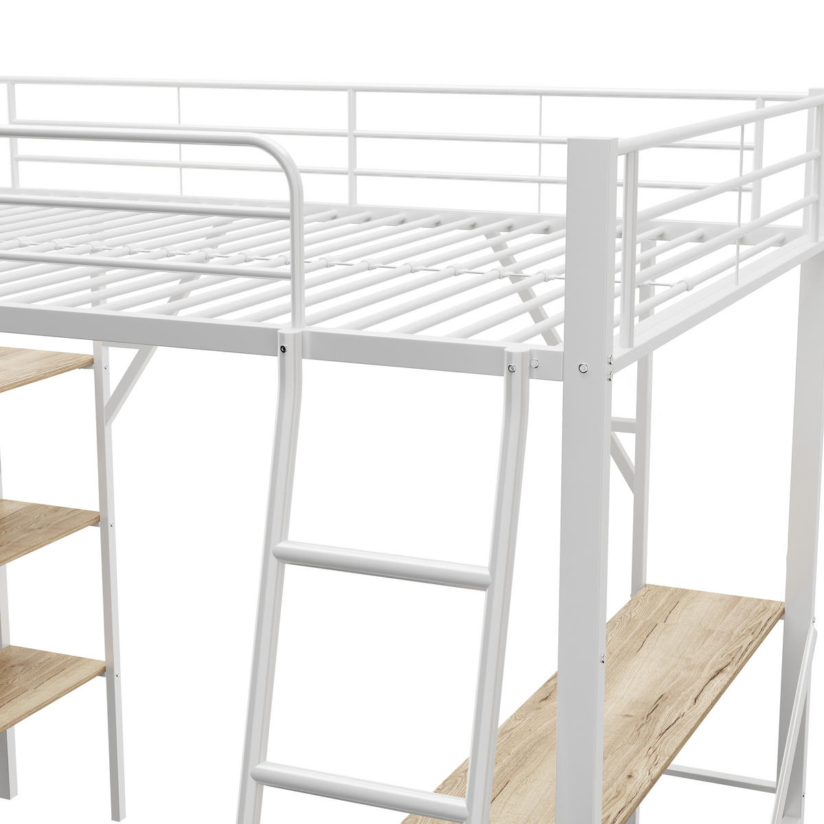 HOCHBETT 90/200 cm Weiß Metallbett mit Schreibtisch und Ablagen - Weiß, Holzwerkstoff (90/200cm) - OKWISH