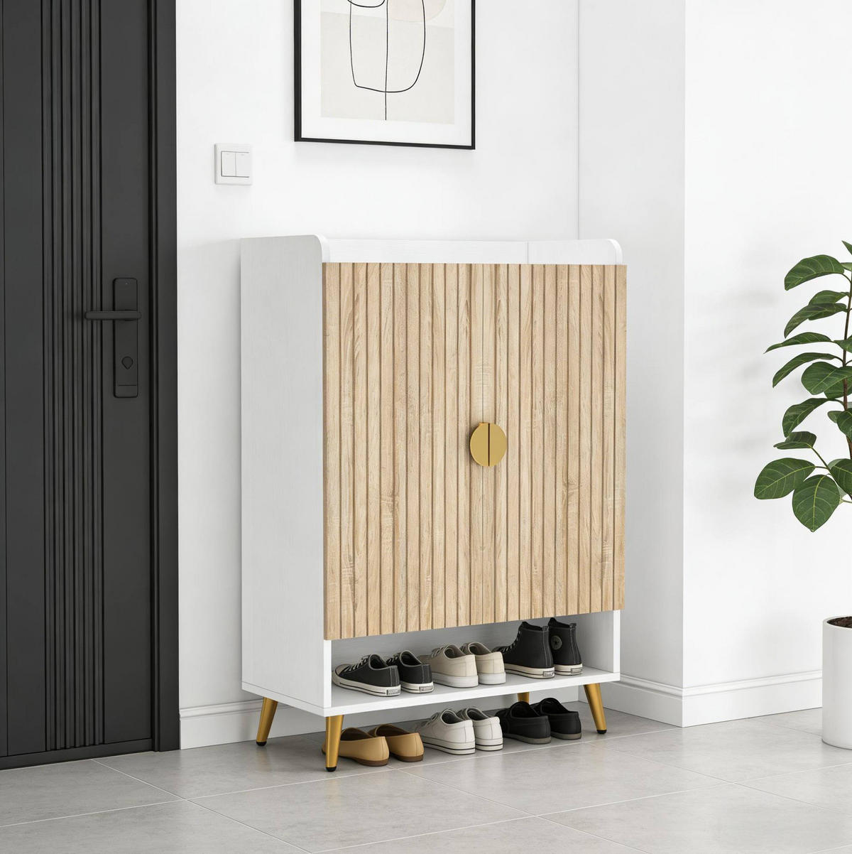 SCHUHSCHRANK mit 7 Ebenen Weiß Holz - Braun, Metall (37/110/73cm) - Beauniv
