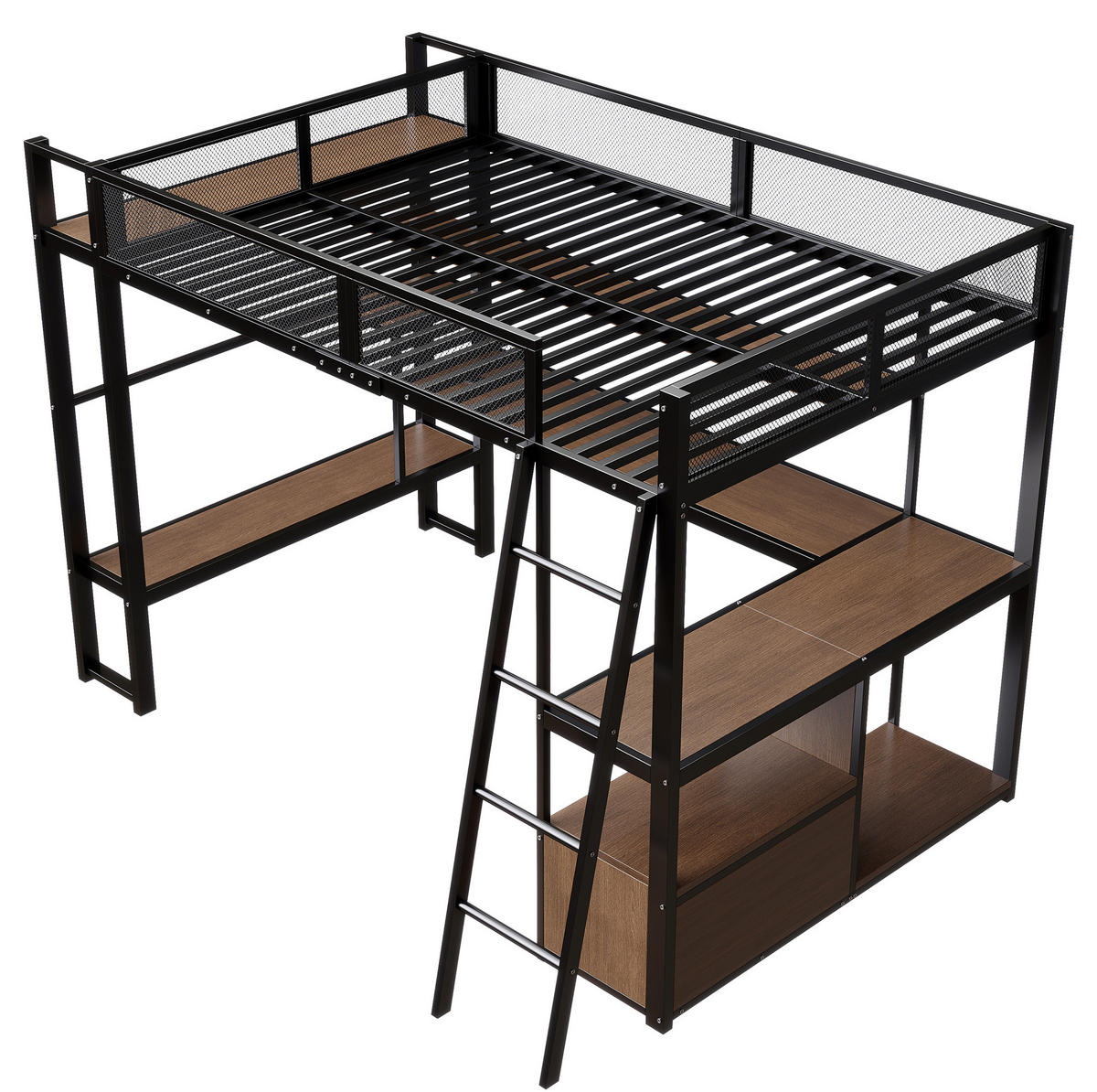 HOCHBETT aus Metall und MDF 140x200 cm Schwarz mit Schreibtisch, LED-Beleuchtung und Stauraum - Schwarz, Holzwerkstoff (140/200cm) - IVMEU