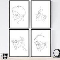 POSTER Set mit 4 Gesichter Man 3 nordico Gesichter A4 Schwarzer Rahmen - Schwarz, Papier (29.7/3cm) - Nacnic