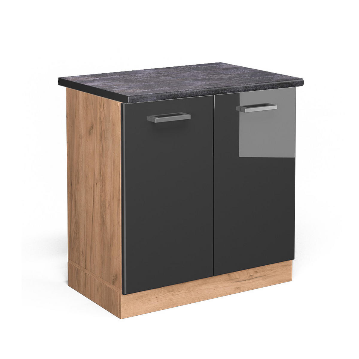 SPÜLENUNTERSCHRANK R-Line Anthrazit Hochglanz 80 cm, AP Anthrazit - Honigeiche/Schwarz Hochglanz, Holzwerkstoff (80/81.6/60cm) - Vicco