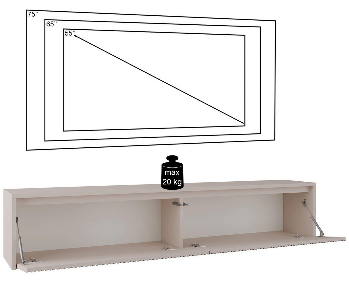 TV stolek Vemmi kašmírově šedý 180 cm - šedohnědá, kompozitní dřevo (180/35.5/31.8cm) - Selsey