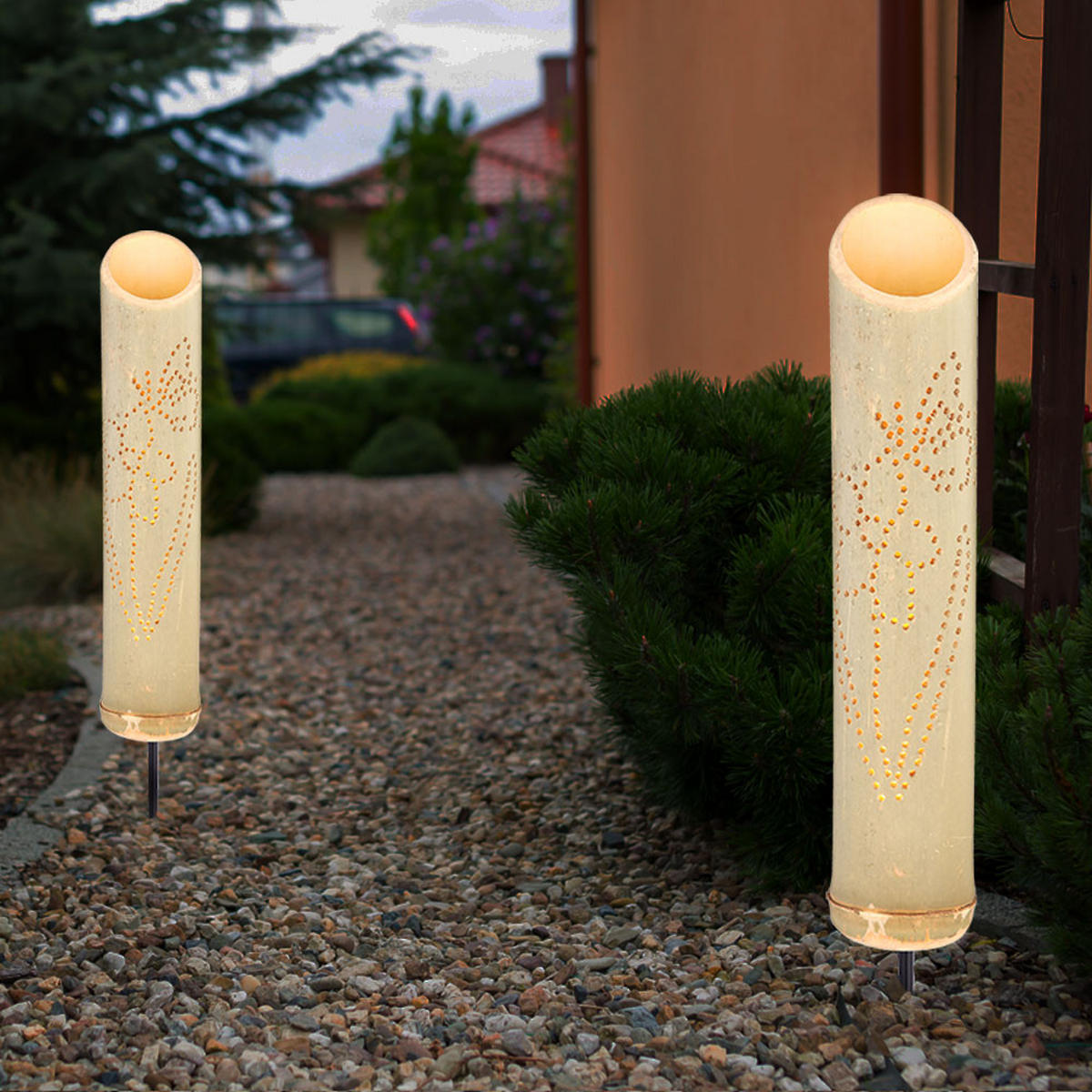 LED AUSSENLEUCHTE Bambus Grün 2er Set - Grün, Holz (9/9/49.5cm)