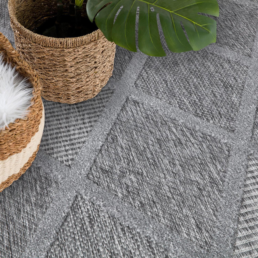 Thumbnail - carpet city Outdoor-Teppich, Anthrazit, Textil, Rauten, Rechteckig, 140x200 cm, Oeko-Tex® Standard 100, pflegeleicht, UV...