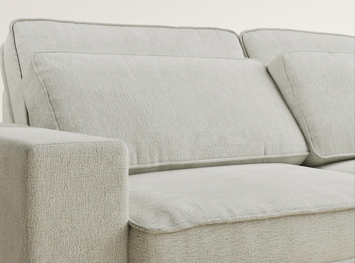 ECKSOFA Kirou Creme Chenille-Stoff - Rechts Seite - Creme/Schwarz, Holz/Holzwerkstoff (311/225cm) - Maison de Reve