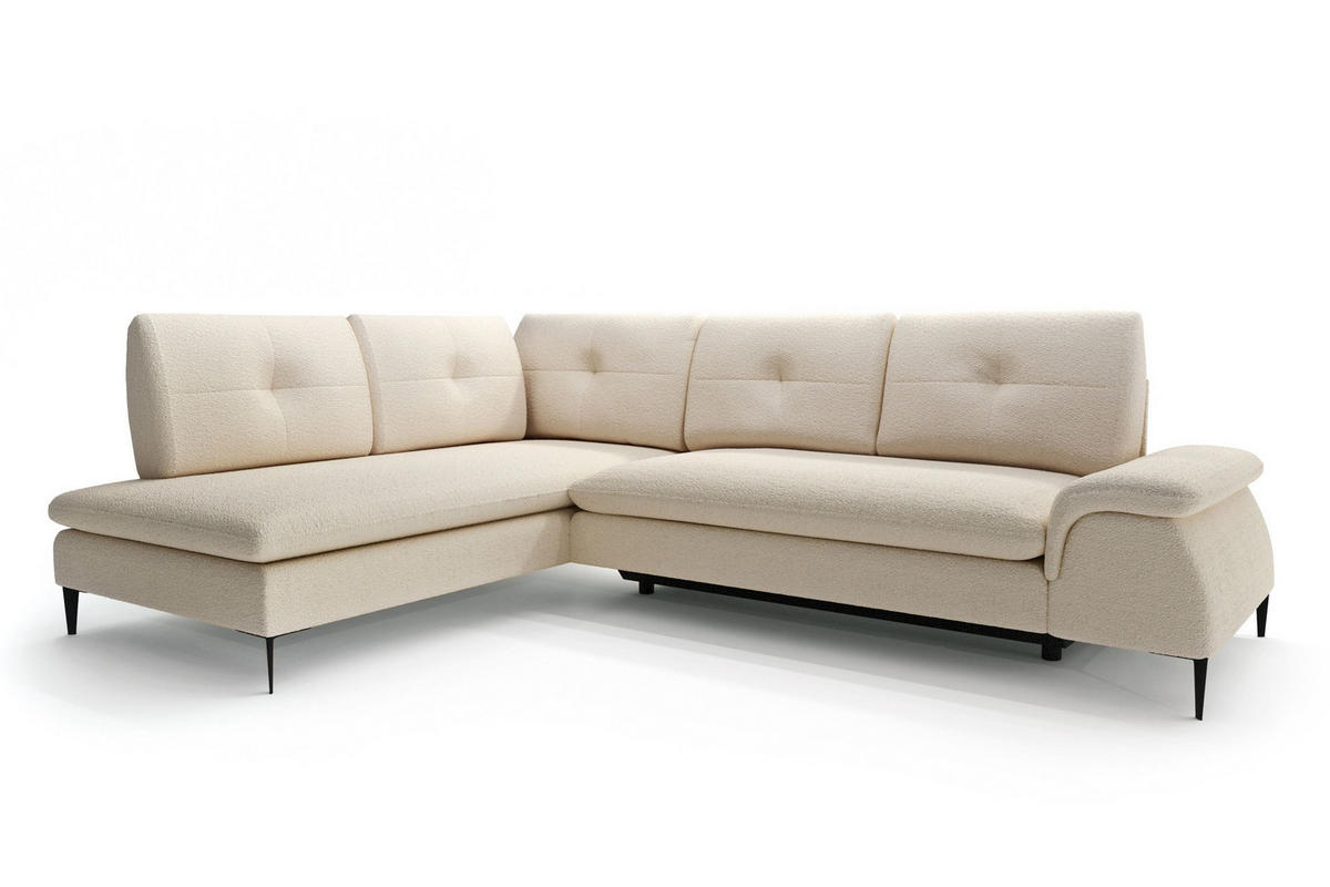 ECKSOFA BREZZA Beige Plüsch-Stoff mit Schlaffunktion - Beige, Holz (274/205cm) - MASSENO