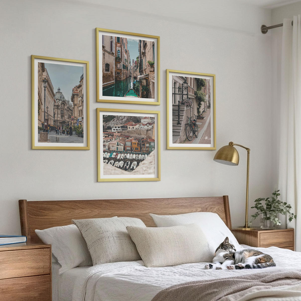 WANDBILDER 4er Set - 50x50 cm & 40x60 cm Goldrahmen - Die charmanten Straßen der Hafenstädte - Goldfarben, Kunststoff (50/50cm) - ArtPrintCave