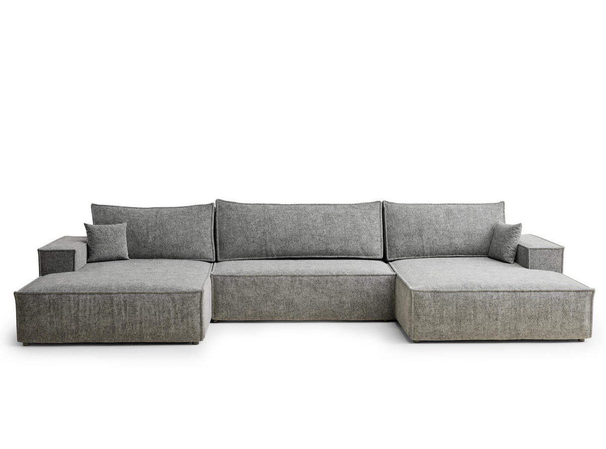 WOHNLANDSCHAFT Kyoto Grau Chenille-Stoff - Schwarz/Grau, Holz/Holzwerkstoff (398/70/148cm) - Maison de Reve