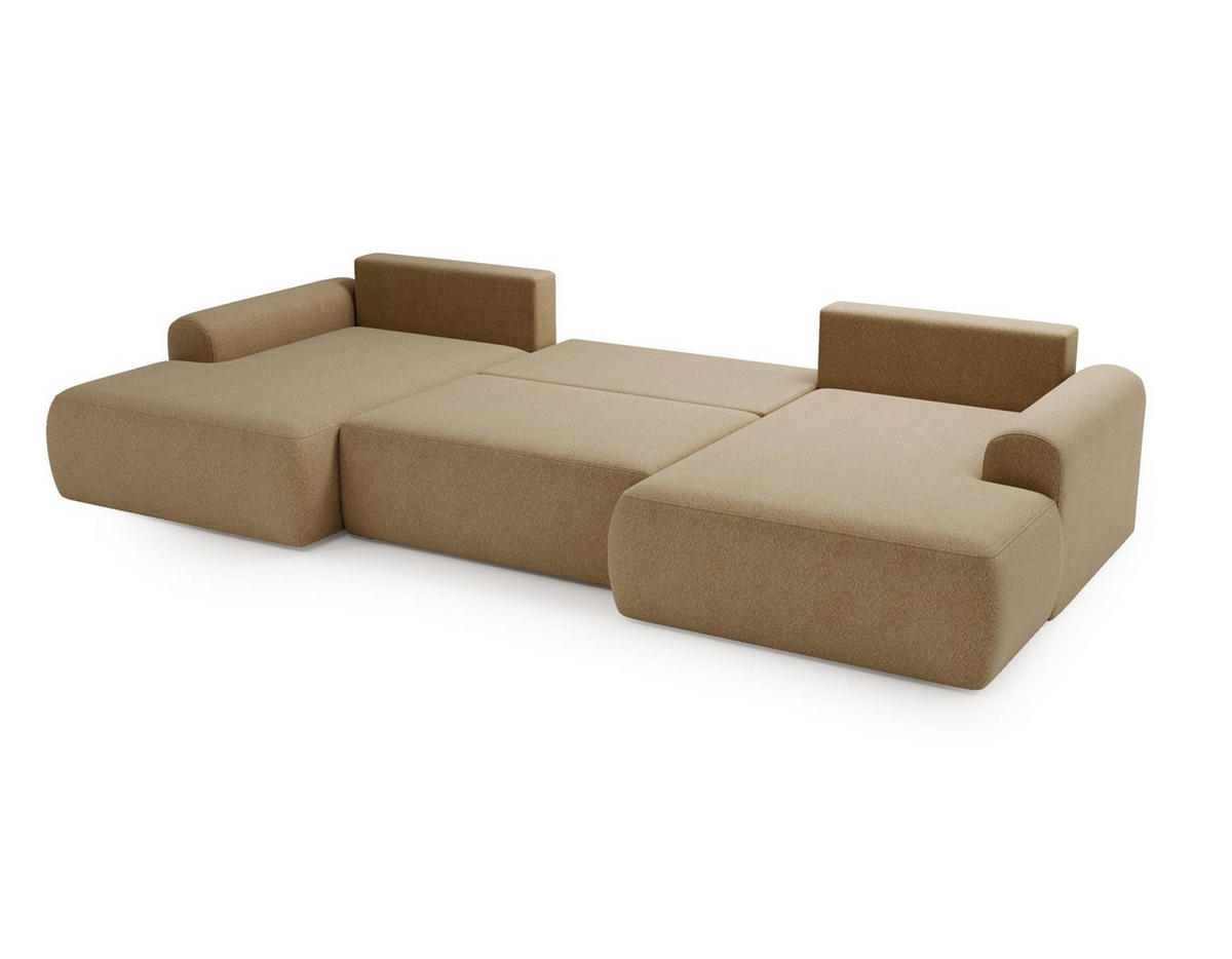 WOHNLANDSCHAFT Aurora Beige, mit Schlaffunktion in Lambi Stoff - Beige, Holzwerkstoff/Textil (344/92/177cm) - Bettso